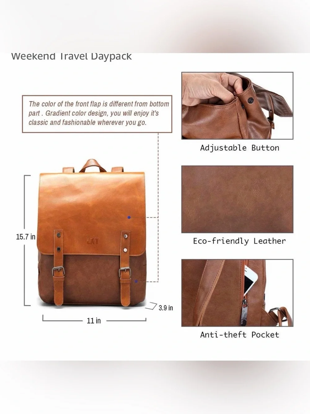 LXY Vegan Leather Vintage Laptop Backpack Set With Matching Fanny Pack Brown